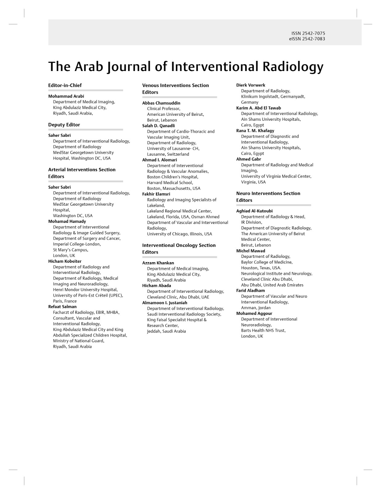 The Arab Journal of Interventional Radiology Thieme Publisher China