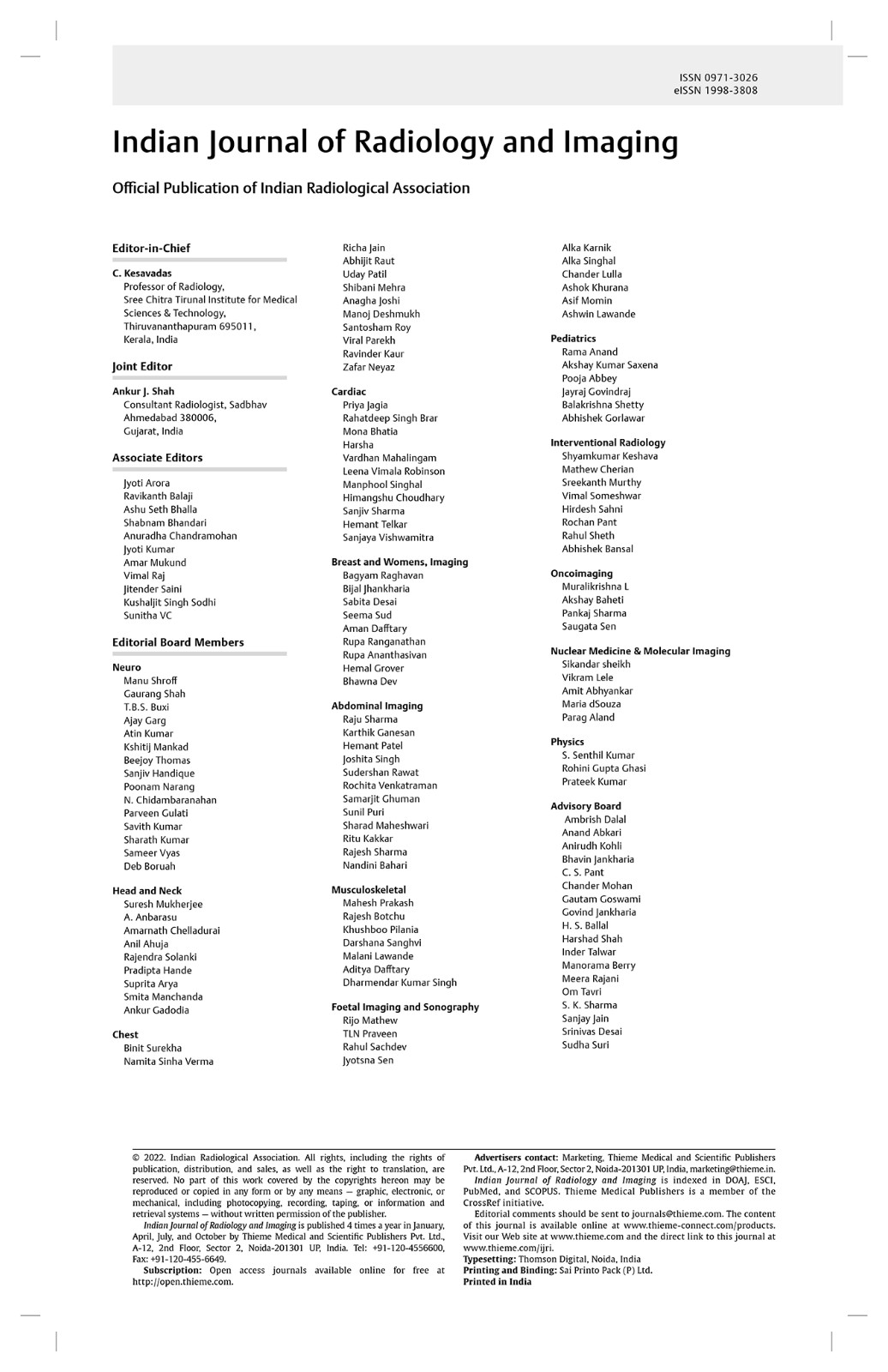 Indian Journal of Radiology and Imaging Thieme Publisher China